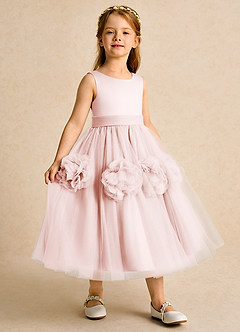 Azazie Vola vestidos de niña de las flores Vestido de Rosa Rubor de Tul de Princesa con Sin mangas image3