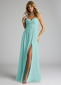 Azazie Alia Bridesmaid Dresses Aqua A-Line Pleated Chiffon Dress image3