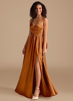 Azazie Alia Brautjungfernkleider A-Linie Plissee Metallischer Satin Kleid Kupfer image7