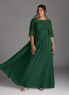 Azazie Mirielle vestidos de madre de la novia Vestido de Verde Oscuro de Gasa de Corte En A con Encaje Scoop image7