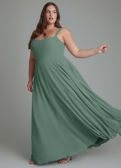 Azazie Shaude Abiti da Damigella Abito A-Line in Chiffon Plissettato Muschio Marino image5