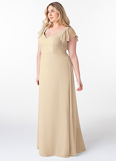 Azazie Syenna Bridesmaid Dresses Champagne A-Line Ruched Chiffon Dress image8