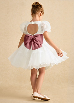 Azazie Debbie Flower Girl Dresses Ivory Amethyst Ball-Gown Sweetheart Neckline Organza Dress image6