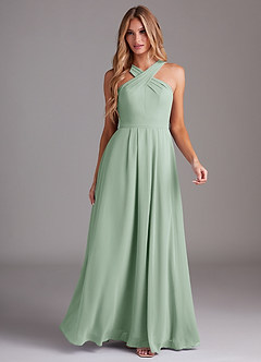 Azazie Dixie Bridesmaid Dresses Agave A-Line Halter Pleated Chiffon Dress image7