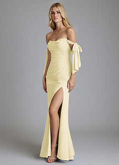 Azazie Nehemia Jurken voor bruidsmeisjes Converteerbaar Jurk van Chiffon met Zeemeermin Off the Shoulder Citroensorbet image4