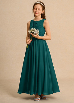 Azazie Ducky Junior Formal Sukienki dla dziewczynek sypiących kwiaty Linia A Pofałdowany Szyfon Długość kostki Sukienka image6