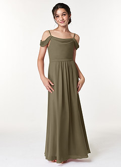 Azazie Alivia Junior Willow Green A-Line Off the Shoulder Chiffon Dress image4