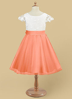 Azazie Vetty Robe Demoiselle D'honneur Fillette Robe Trapèze en Tulle Dentelle Ivoire Coucher De Soleil image9