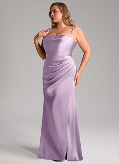 Azazie Leonis Bridesmaid Dresses Frosted Lilac Mermaid Pleated Stretch Satin Convertible Dress image13
