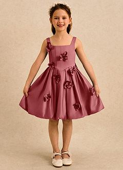 Azazie Lillian Flower Girl Dresses Antique Rose Ball-Gown Pleated Matte Satin Dress image3