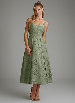 Azazie Isabella Bridesmaid Dresses Pistachio A-Line Corset Floral Burnout Dress image5