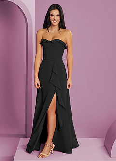 Barbie ♥ Azazie Brautjungfernkleider A-Linie Herzausschnitt Chiffon Kleid Schwarz image3
