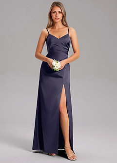 Azazie Azuree Jurken voor bruidsmeisjes Jurk van Stretch Satijn met A-Lijn Geplooid Stormachtig image9