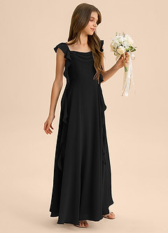 Azazie Carmin Junior Vestido de Negro de Gasa de Corte en A con Volante image6