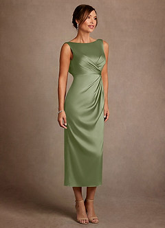 Azazie Mazhe Mother of the Bride Dresses Pistachio A-Line Pleated Stretch Satin Dress image4