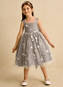 Azazie Bean Flower Girl Dresses Taupe Ball-Gown Sleeveless Tulle Dress image3