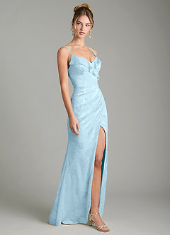 Azazie Larsa Bridesmaid Dresses Sky Blue Mermaid Ruched Floral Jacquard Burnout Dress image4