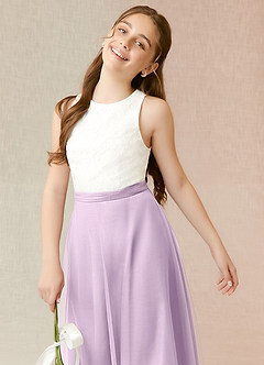 Azazie Albertine Junior Jurk van Chiffon met A-Lijn Kant Frosted Lila image5