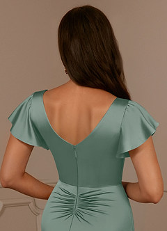 Azazie Roya Mère de la mariée Robes Robe Sirène en Satin extensible Col en V Plissé Sauge D'argent image6