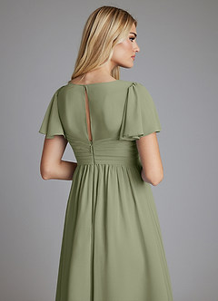 Azazie Verna Maternity Bridesmaid Dresses A-Line V-Neck Ruched Chiffon Floor-Length Dress image6