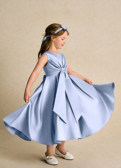 Azazie Lady Flower Girl Dresses Ice A-Line Pleated Matte Satin Dress image4