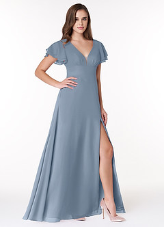 Azazie Ashika Final Sale Dusty Blue A-Line V-neck Ruched Chiffon Dress image3