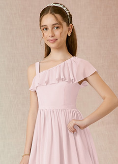 Azazie Mango Junior Blushing Pink A-Line Ruched Chiffon Dress image4