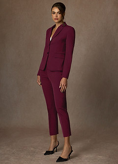 front Whitney Burgundy Structured Stretch Cropped Dress Pants