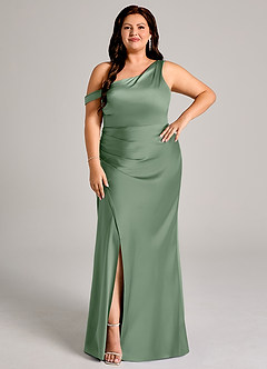 Azazie Madelyn Jurken voor bruidsmeisjes Converteerbaar Jurk van Stretch Satijn met Zeemeermin One-Shoulder Matcha image10