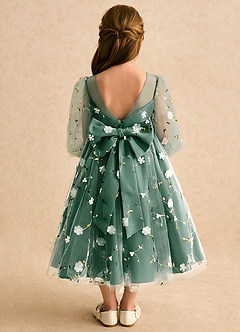 Azazie Elowen vestidos de niña de las flores Vestido Verde Oscuro de Encaje de Línea A con Escote corazón image2