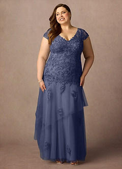 Azazie Romy Mother of the Bride Dresses Stormy Mermaid V-Neck Sequins Tulle Dress image7