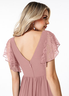 Azazie Zella Bridesmaid Dresses Dusty Rose A-Line Lace Chiffon Dress image6