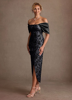 Azazie Sylvia Mère de la mariée Robes Robe Colonne en Jacquard Plissé Noir image2