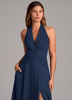 Azazie Elizabeth Final Sale Dark Navy A-Line Pleated Chiffon Dress image6