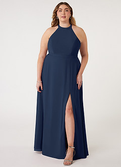 Azazie Clarice Bridesmaid Dresses Dark Navy A-Line Halter Chiffon Dress image8