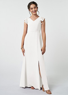 Azazie Claudine Junior White A-Line Pleated Chiffon Dress image1