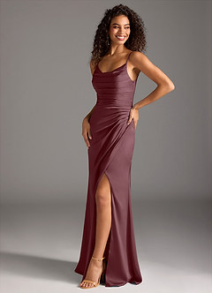 Azazie Deandra Bridesmaid Dresses Sangria Mermaid Pleated Stretch Satin Dress image1