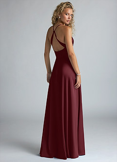 Azazie Davis Bridesmaid Dresses Cabernet A-Line Pleated Stretch Satin Dress image3