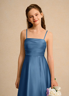 Azazie Pebbles Junior Formal Flower Girl Dresses Twilight A-Line Pleated Matte Satin Dress image3