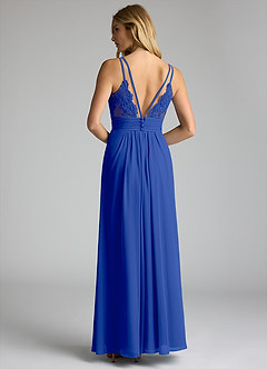 Azazie Maren Allure Robes de demoiselle d'honneur Robe Trapèze en Mousseline de soie Col V dentelle Bleu Roi image5