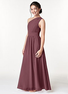Azazie Molly Junior Abito A-Line in Chiffon Plissettato Sangria image5