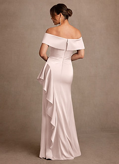 Azazie Kirsty Mother of the Bride Dresses Blushing Pink Sheath Off the Shoulder Stretch Satin Dress image2