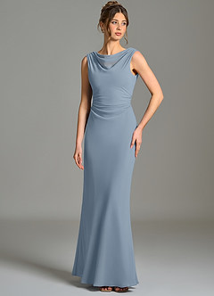 Azazie Kieryn Bridesmaid Dresses Dusty Blue Mermaid Pleated Chiffon Dress image1
