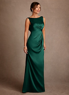 Azazie Baltimore Mother of the Bride Dresses Emerald A-Line Pleated Stretch Satin Dress image4