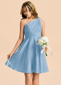 Azazie Charlize Junior Powder Blue A-Line Pleated Stretch Satin Dress image6