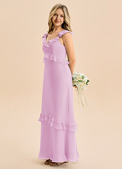 Azazie Tavie Junior Vestido de Rosa Caramelo de Gasa de Corte en A con Volante image6