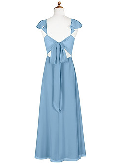 Azazie Everett Junior Robe Trapèze en Mousseline de soie Acier Bleuté image8