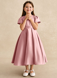 Azazie Princess Flower Girl Dresses Dusty Rose A-Line Pleated Matte Satin Dress image4