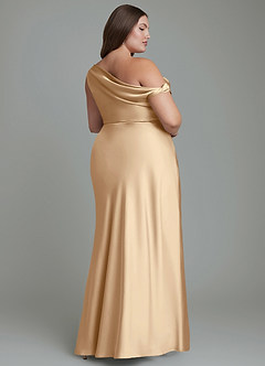 Azazie Emerson Robes de demoiselle d'honneur Robe Sirène en Satin extensible Épaules dénudées Champagne image2