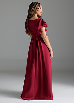 Azazie Daphne Junior Robe Trapèze en Mousseline de soie Plissée Bourgogne image5